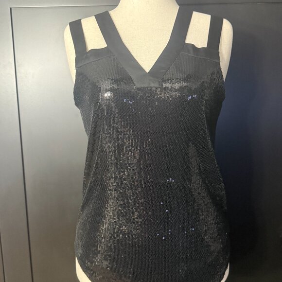 Bebe & Noir Black Sequin Beaded Tank Tops M / L & Earrings Statement Bundle - Picture 9 of 15